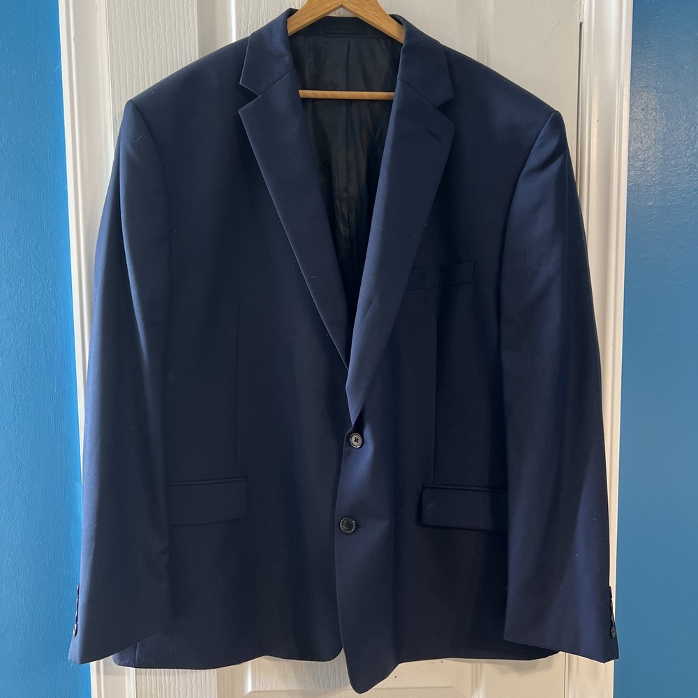 Lauren Ralph Lauren Mens Navy Blue Wool Blend Stretch Blazer Jacket 52R